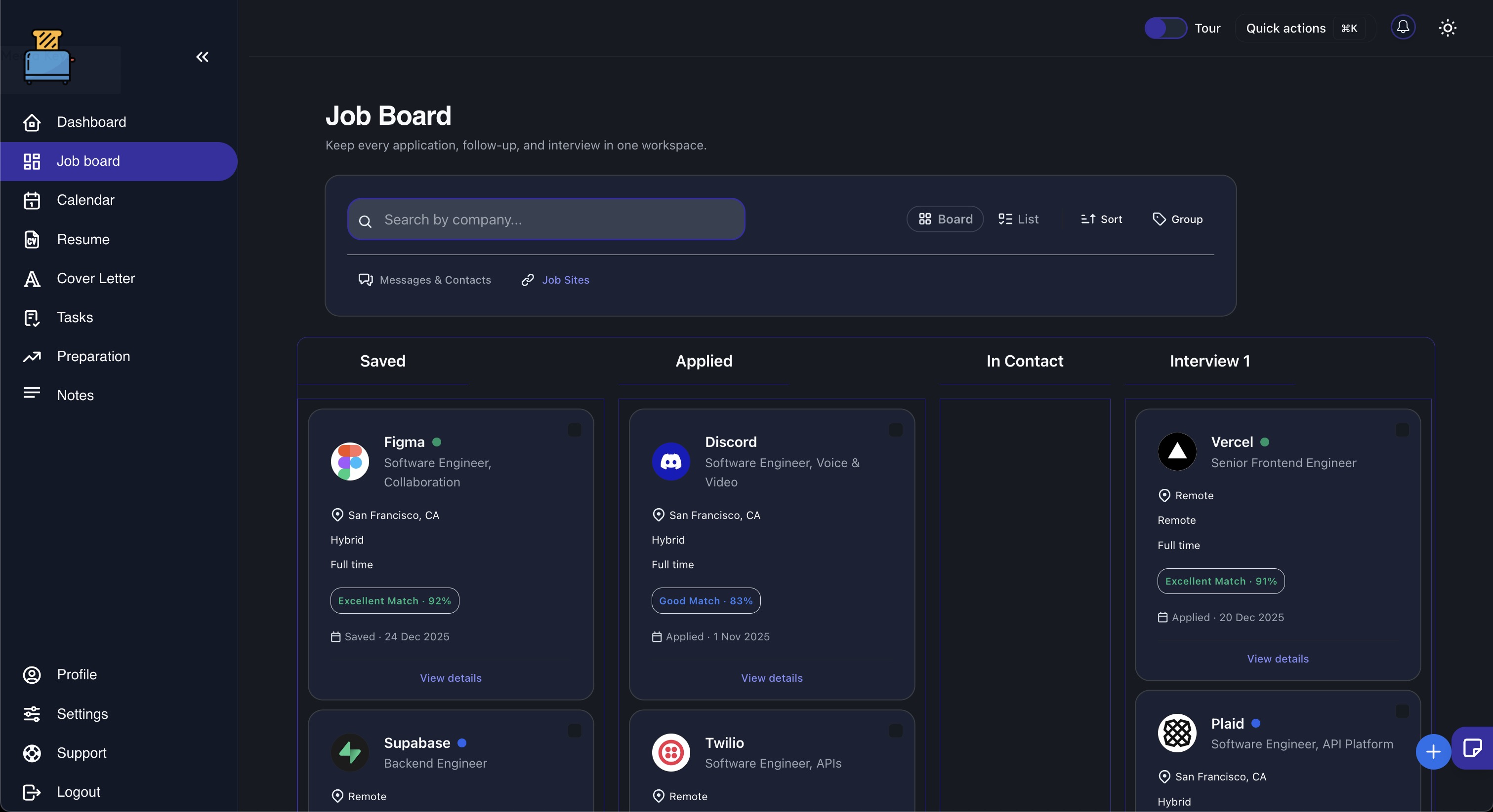 Save and track job listings